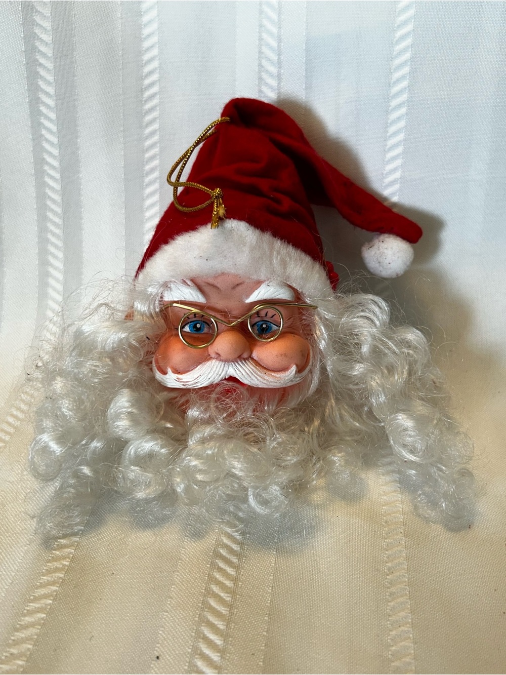 Vintage Santa Ornament Red White Hat Gold Glasses Christmas Holiday Home Decor